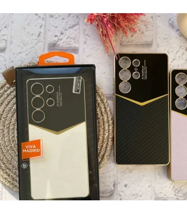 قاب چرمی s25 ultra دور طلایی viva madrid