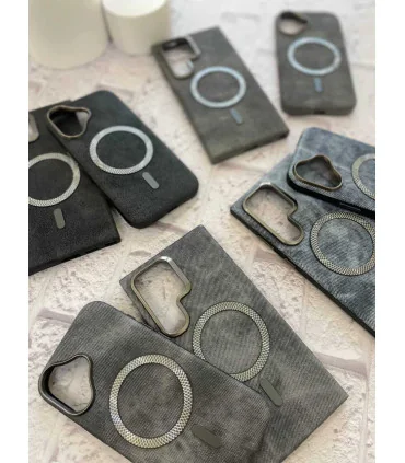 قاب چرم s24 ultra مگ سیف لنز فلزی یونیک