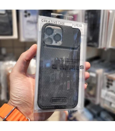 قاب ایفون 13 پرومکس جیر کربنی + محافظ لنز ست q series