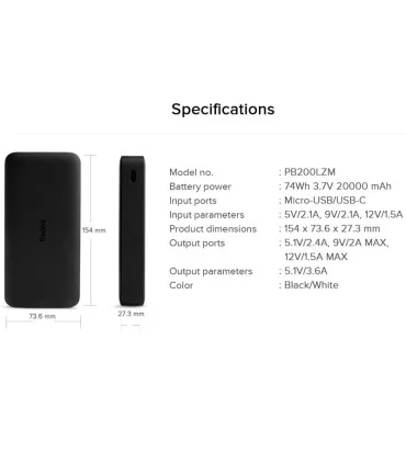 پاور بانک 20000 شیامی redmi pb200lzm 18 w