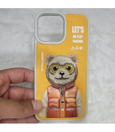 قاب نیمی ایفون 12 پرومکس خرس کاپشن چرمی
