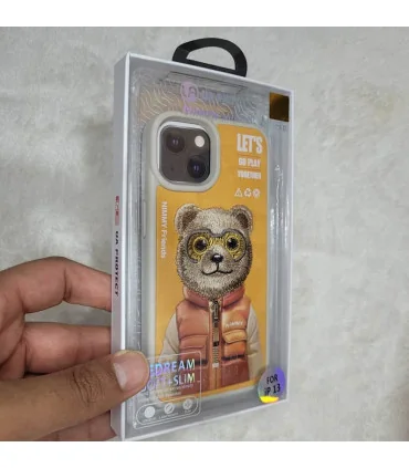 قاب نیمی ایفون 12 پرومکس خرس کاپشن چرمی