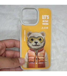 قاب چرمی ایفون 14 پرومکس نیمی کاپشن چرمی برجسته